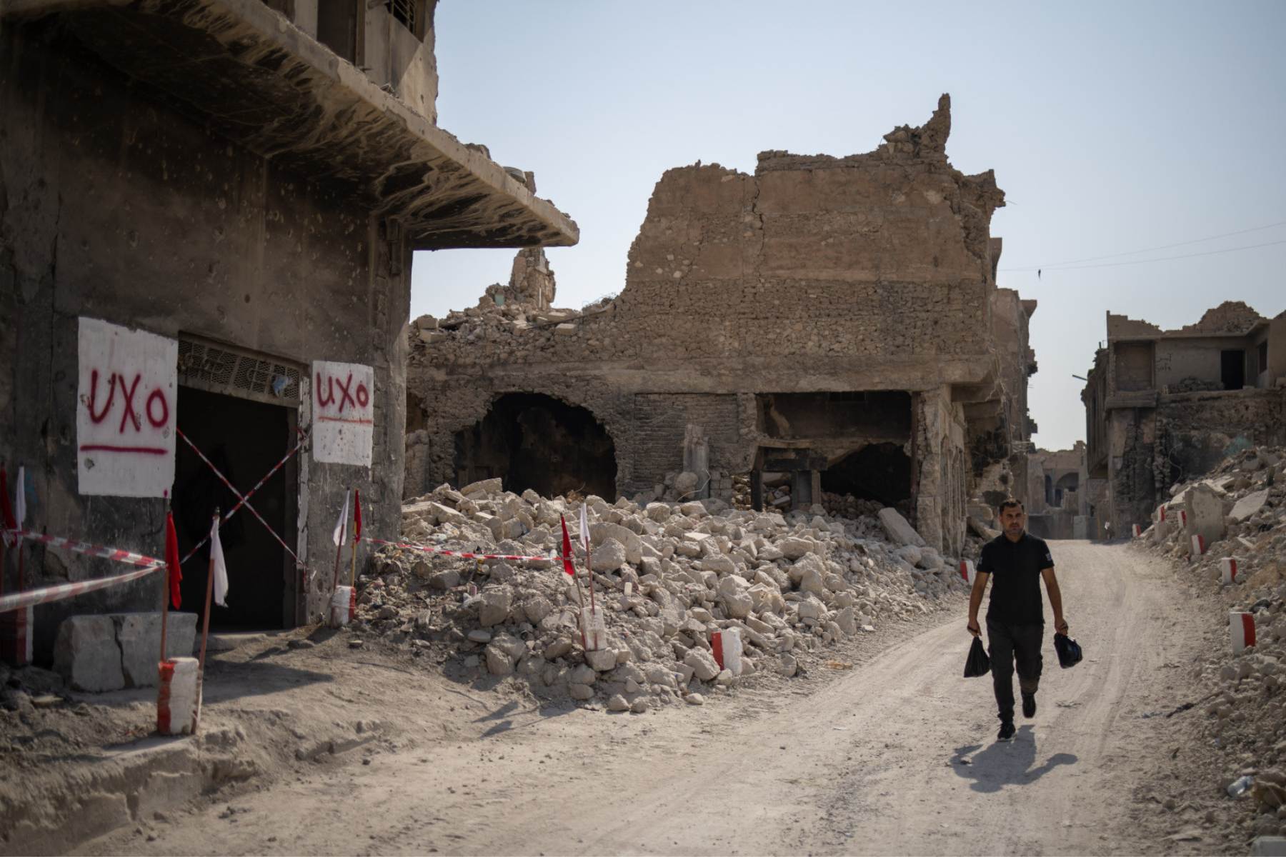 Zerbombte Häuser in der Altstadt von Mossul, Irak. 
